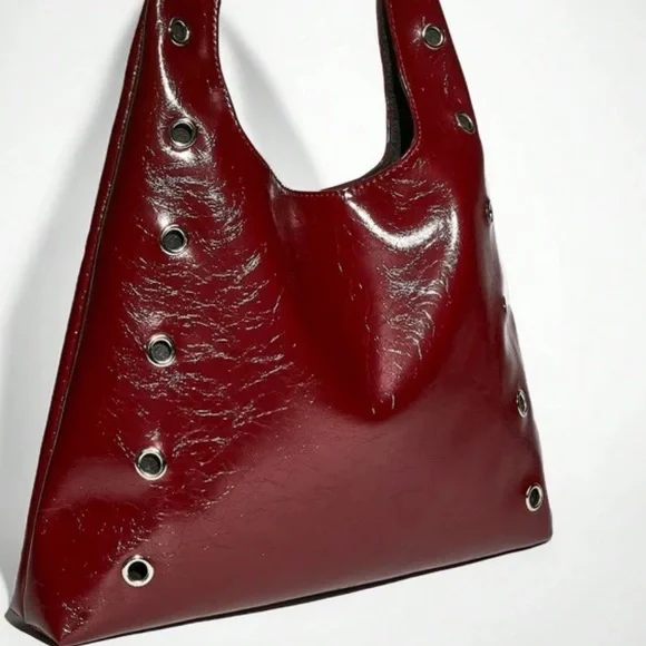 Chic Burgundy Tote Bag with Grommet Details - Picture 3 of 6